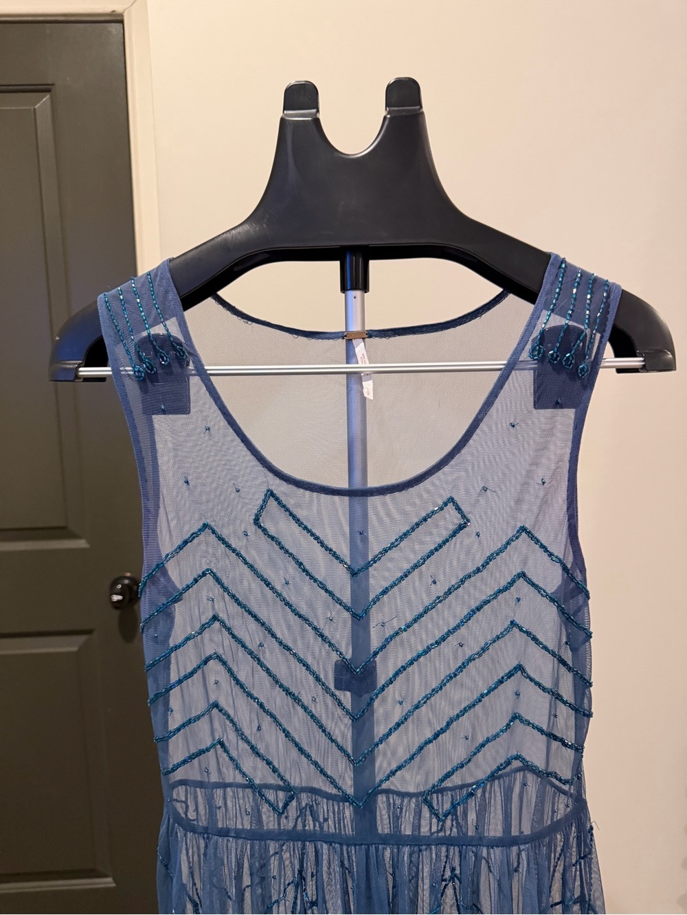 Free People Blue Sheer Beaded Embroidered Mini Dress XS - Picture 4 of 17
